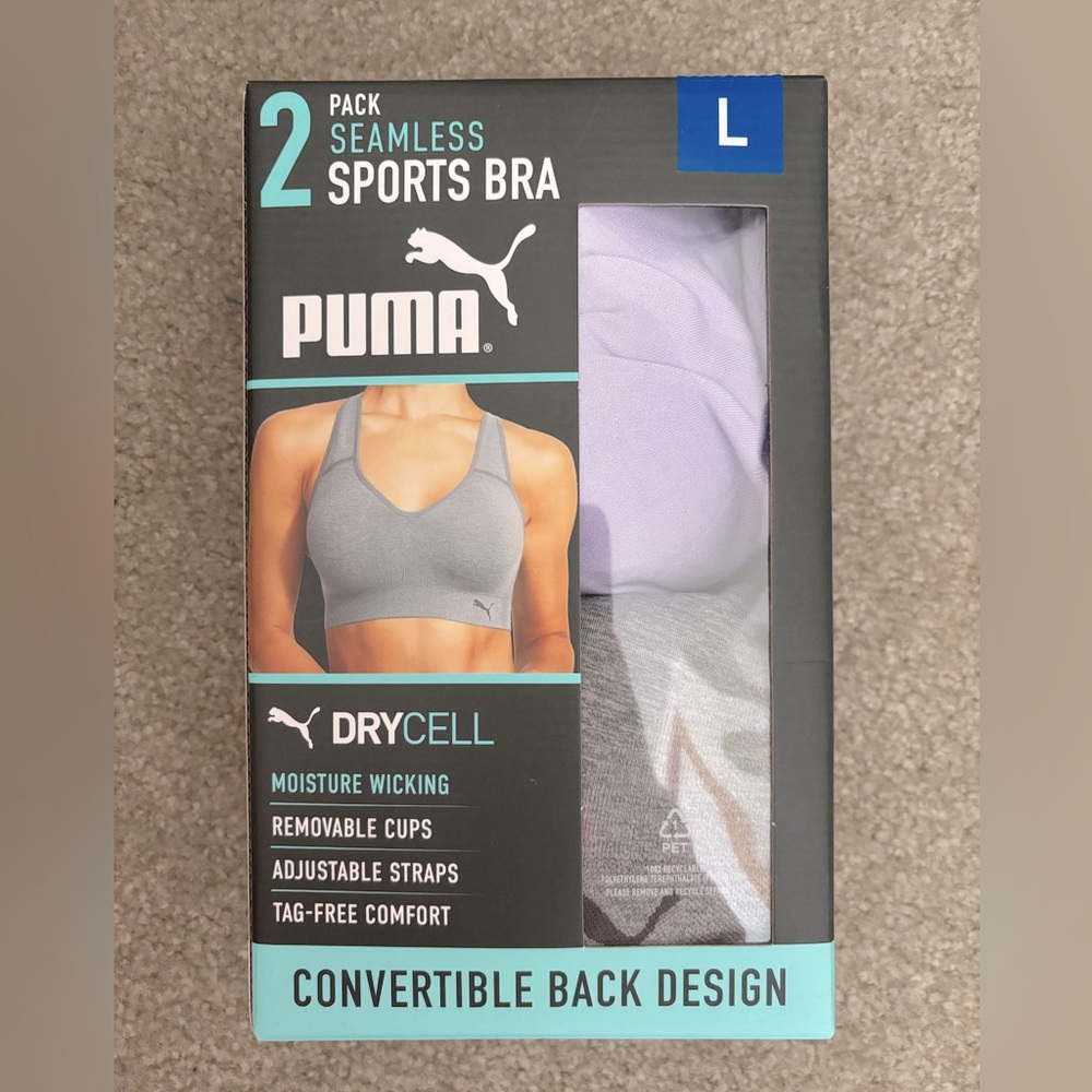 Puma Performance Ladies' Seamless Sports Bra 2 Pack - LARGE